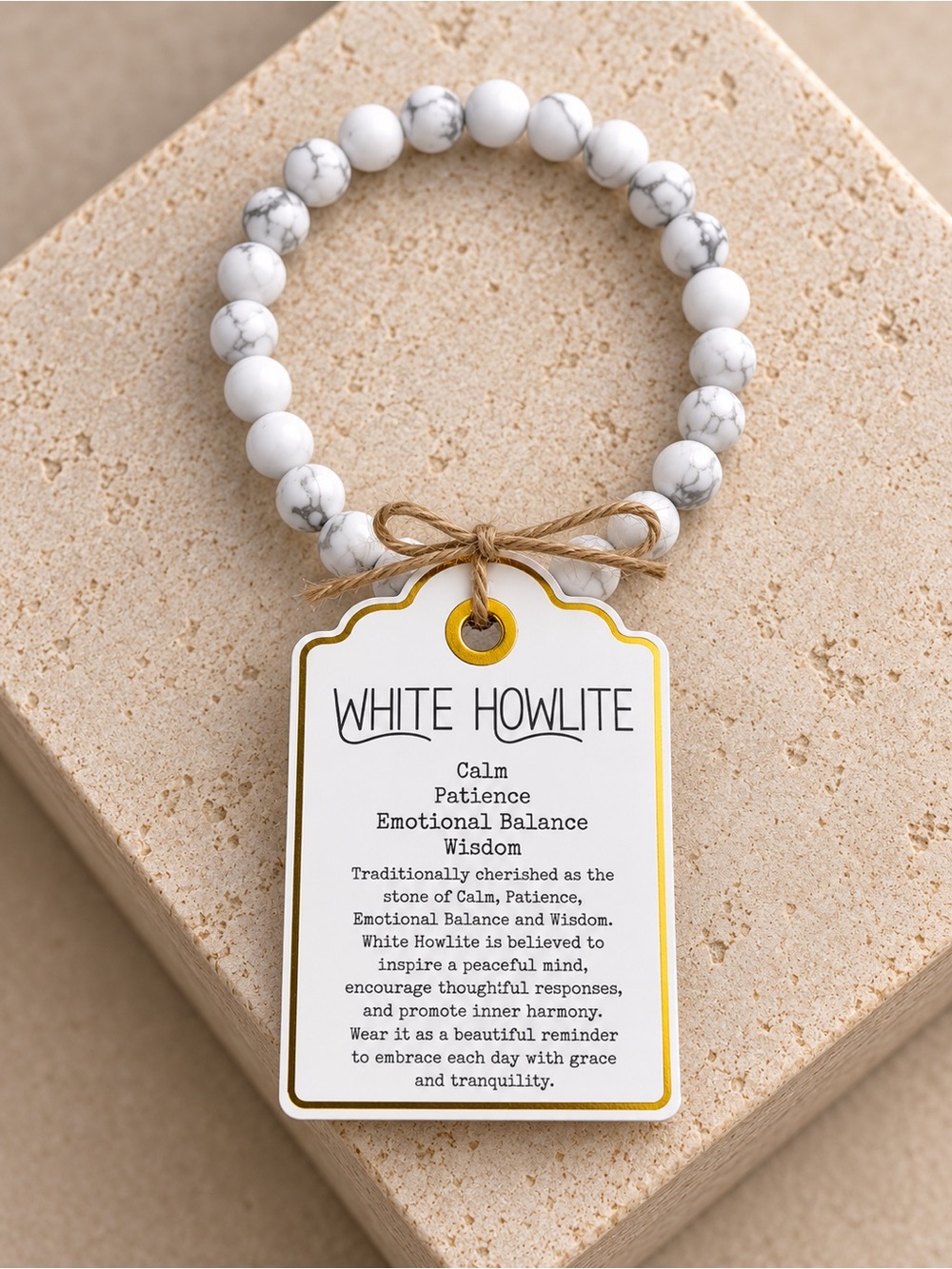 Handmade White Howlite Bracelet | White Gemstone Crystal Stretch Bracelet